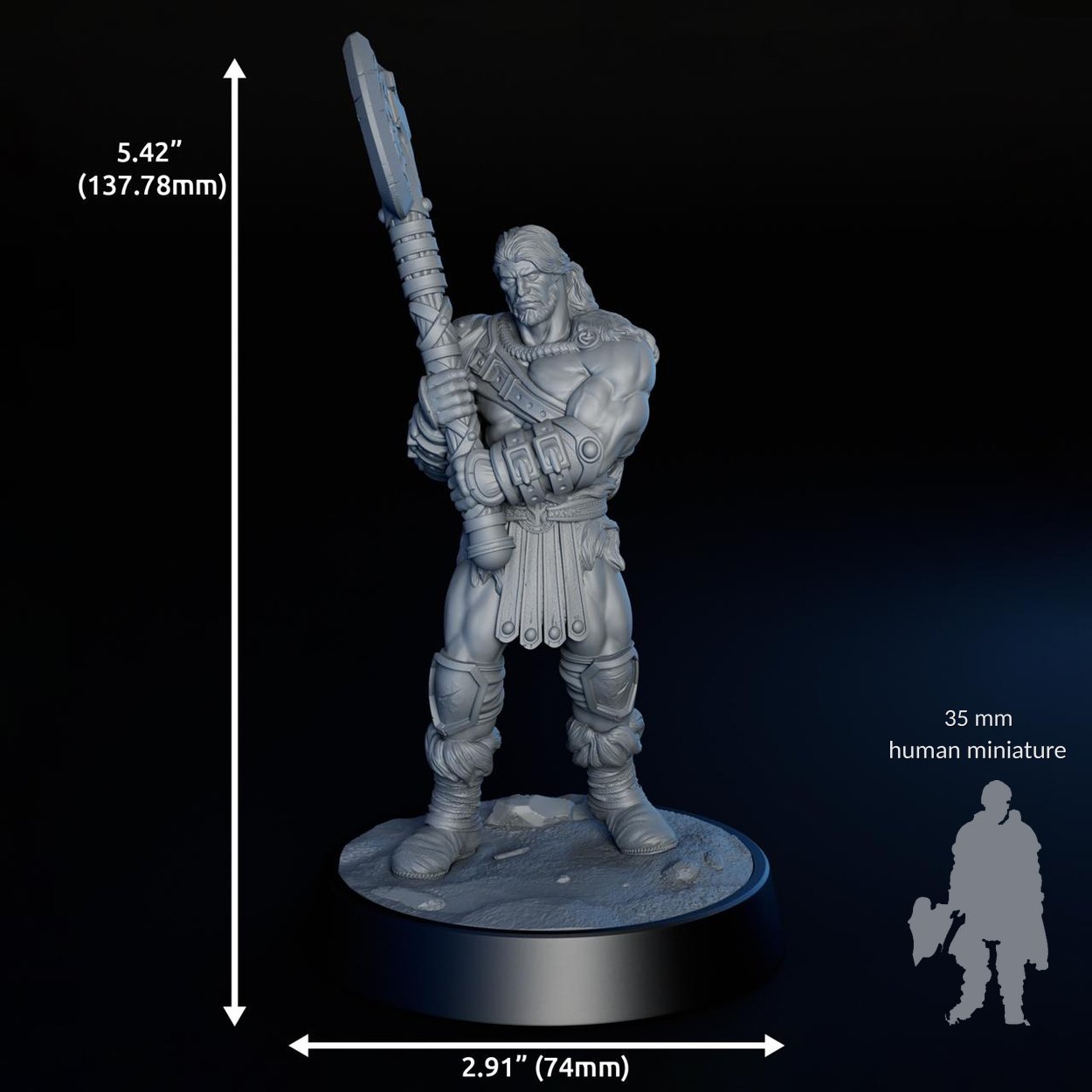 Human Barbarian miniature, scale reference
